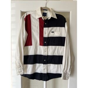 Faconnable Vintage Button-Up Cotton Shirt Red, Blue, White 90s Preppy USA Flag S